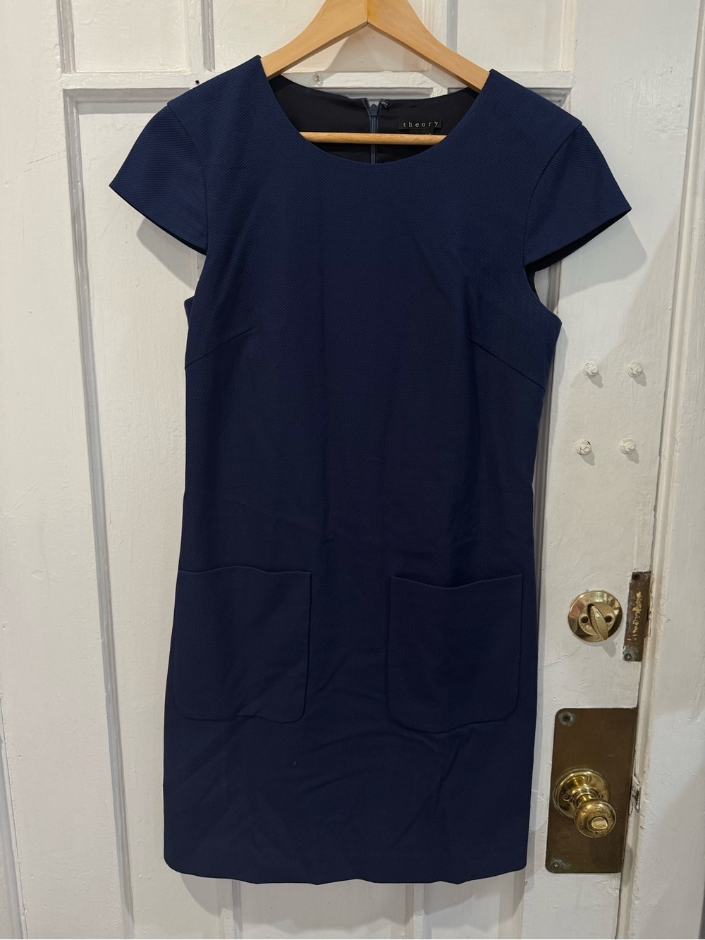 Theory Navy Cap-Sleeve Mini Shift Dress